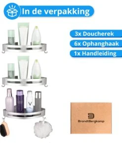 BrandtBergkamp RVS Doucherek 3 Laags – Zonder Boren – Doucherek Hangend – Badkamerrek Zilver -Badkamerartikelen Winkel 1024x1200 2