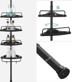 Verstelbaar Doucherek - 85-305 Cm - Van Vloer Tot Plafond - Met 4 Vakken - 3 Haken - Zwart -Badkamerartikelen Winkel 1050x1200 3