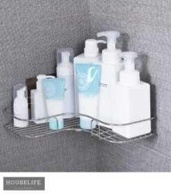 Doucherek Zonder Boren - RVS - Zelfklevend Doucherekje - Hangend – Hoek – Inclusief 2 Muurstickers -Badkamerartikelen Winkel 1062x1200