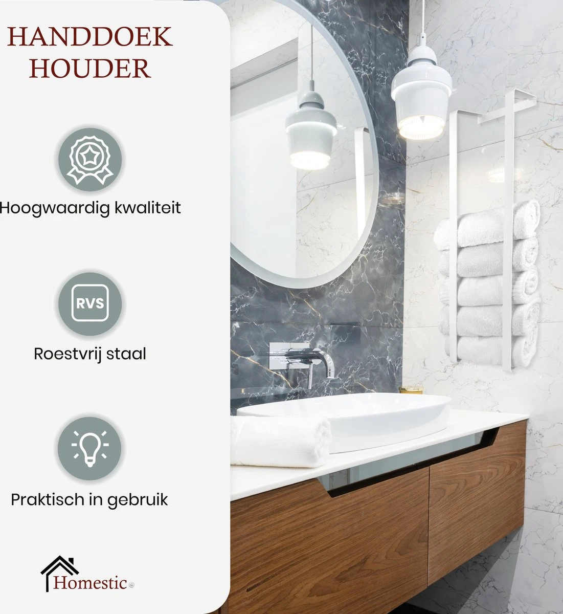 Homestic© Handdoekrek Zonder Boren - Antioch Stalen Handdoekhouder Voor In De Badkamer/Keuken/Camper/Tuin - 70x20x13 - Wit 5 Homestic© Handdoekrek Zonder Boren - Antioch Stalen Handdoekhouder Voor In De Badkamer/Keuken/Camper/Tuin - 70x20x13 - Wit - Afbeelding 4