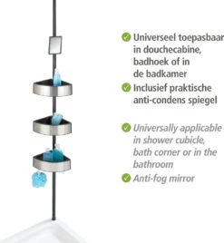 WENKO Telescopisch Doucherek Big Black 3-laags Met Spiegel Zilver/zwart - Bevestigen Zonder Boren -Badkamerartikelen Winkel 1104x1200 1
