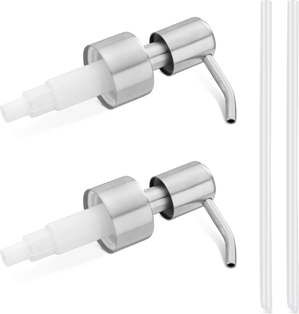 Navaris Roestvrijstalen Zeepdispenserkop Set X2 - Opschroefbare Pompkop Voor Flessen - 22-24 Mm Mondstuk Voor Vloeistof, Lotion - Zilverkleurig 5 Navaris Roestvrijstalen Zeepdispenserkop Set X2 - Opschroefbare Pompkop Voor Flessen - 22-24 Mm Mondstuk Voor Vloeistof, Lotion - Zilverkleurig - Afbeelding 3