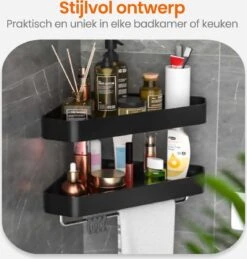 Goliving Doucherek 2 Laags - Doucherek Zonder Boren - Doucherekje Hoek - Douchemandje - Badkamerrek - Badkamer Accessoires - Zwart -Badkamerartikelen Winkel 1145x1200 1