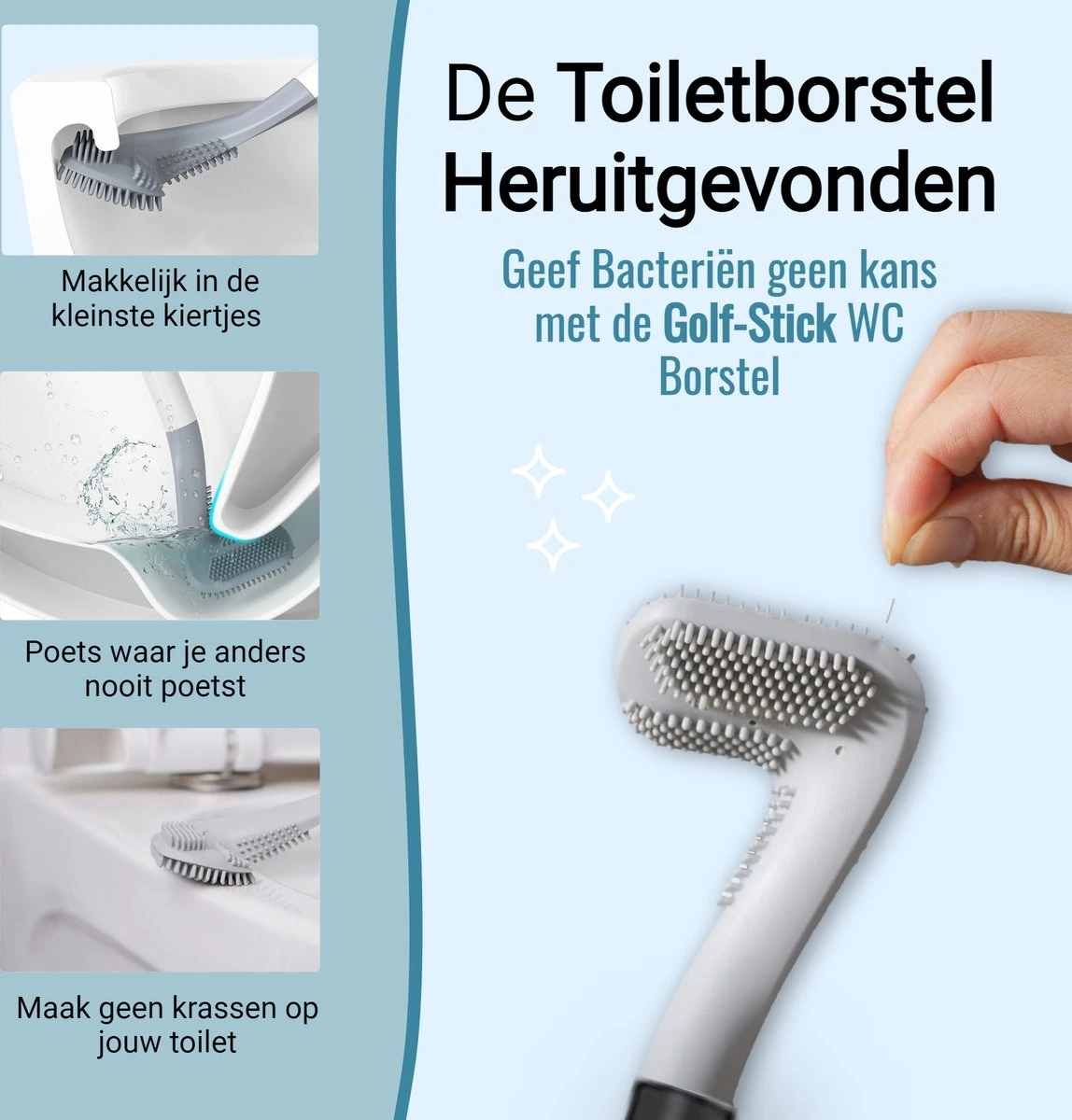 Mmoods Siliconen Golf Toiletborstel – WC Borstel Met Houder – Flexibele Siliconen WC Borstel – Antibacterieel – Hygiënisch – Zwart 4 Mmoods Siliconen Golf Toiletborstel – WC Borstel Met Houder – Flexibele Siliconen WC Borstel – Antibacterieel – Hygiënisch – Zwart - Afbeelding 2