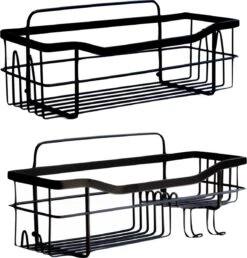 STRICX Doucherek 2 Laags Zwart - Zelfklevend Doucherek Inclusief 3 Ophanghaakjes - Doucherek Voor Badkamer / Keuken - Doucherek Met Plakstrip - Keukenrek Met Plakstrip - Badrek Douche - Kruidenrek Specerijen - Badkamerrek Douchemandje -Badkamerartikelen Winkel 1150x1200 5