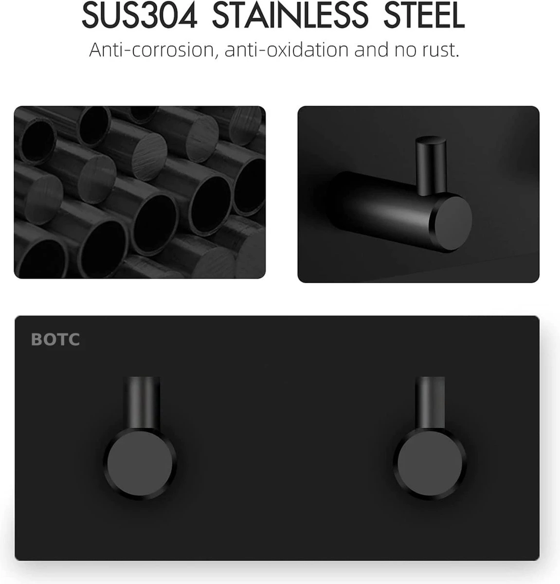 BOTC Handdoekhouder RVS - Handdoekhaakjes 2 In 1 RVS Zelfklevend - Rechthoekig Handdoek Haakjes - Handdoekhaak - Zwart 5 BOTC Handdoekhouder RVS - Handdoekhaakjes 2 In 1 RVS Zelfklevend - Rechthoekig Handdoek Haakjes - Handdoekhaak - Zwart - Afbeelding 3