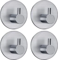 4x Handdoekhaakjes (Zelfklevend) Van RVS Zilver – Zelfklevende Haakjes – Wandhaak – Handdoekhouder – Ophanghaken Voor Keuken Of Badkamer (Accessoires)