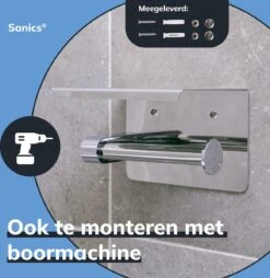 Sanics WC Rolhouder Zilver – Toiletrolhouder Zonder Boren – Met Plankje - Zelfklevend - RVS -Badkamerartikelen Winkel 1165x1200 1