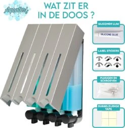 Aquathof, Zeepdispenser, RVS Kleur, 4 Kamer, 4 Reservoirs, 4x500ml, Hangend - Wandmontage -Badkamerartikelen Winkel 1174x1200 4