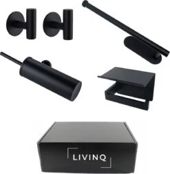 Toiletset Zwart 4-delig - Toiletaccessoireset - Toiletborstelhouder - Toiletrolhouder - Reserverolhouder - Handdoekhaakjes - RVS - Toilet Accessoires Set - Badkamer -Badkamerartikelen Winkel 1176x1200 4
