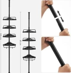 Verstelbaar Doucherek - 85-305 Cm - Van Vloer Tot Plafond - Met 4 Vakken - 3 Haken - Zwart -Badkamerartikelen Winkel 1176x1200 7