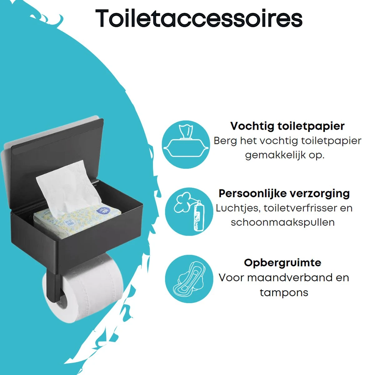WC Rolhouder - Toiletrolhouder - Zwart - RVS - Zonder Boren - Met Plankje & Bakje - Inclusief Montagemateriaal - Toilet Accessoires - EJC Products 4 WC Rolhouder - Toiletrolhouder - Zwart - RVS - Zonder Boren - Met Plankje & Bakje - Inclusief Montagemateriaal - Toilet Accessoires - EJC Products - Afbeelding 2
