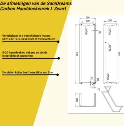 SaniDreams Carbon Handdoekenrek L Zwart - Staal - 90x25x20cm -Badkamerartikelen Winkel 1183x1200