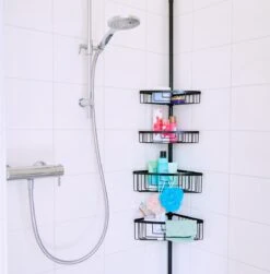 Ogoods Telescopisch Doucherek Inclusief 4 Manden - Zwart - Badkamerrek - Zonder Boren - In Hoogte Verstelbaar - Opbergsysteem -Badkamerartikelen Winkel 1183x1200 3