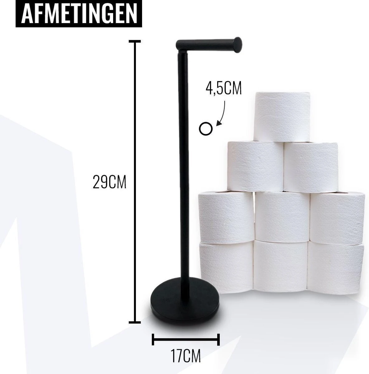 MM Brands WC Rolhouder - Toiletrol Houder Staand - WC Papier Rollenhouder Zonder Boren - Zwart 5 MM Brands WC Rolhouder - Toiletrol Houder Staand - WC Papier Rollenhouder Zonder Boren - Zwart - Afbeelding 3