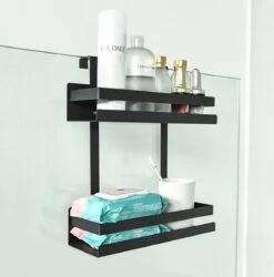 Doucherek Hangend - Ophangbaar Doucherek Matzwart - Twee Lagen - Badkamerrek - Doucherek Zonder Boren - 2 Laags - Badkamer Accessoires -Badkamerartikelen Winkel 1186x1200 2