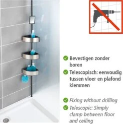 WENKO Telescopisch Doucherek Big Black 3-laags Met Spiegel Zilver/zwart - Bevestigen Zonder Boren -Badkamerartikelen Winkel 1187x1200 6