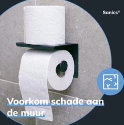 Sanics WC Rolhouder Zwart – Toiletrolhouder Zonder Boren – Met Plankje - Zelfklevend - RVS -Badkamerartikelen Winkel 1189x1200