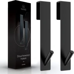 NovaQ Handoekhaakjes - Handoekhouder- Zwart - Douchewand Haak - Set Van 2 Stuks