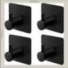 Merkloos Handdoekhaak 4 + 1 GRATIS Set Zonder Boren - RVS - Zwart - Vierkant Zelfklevend - Badjas - Theedoek Hanger Keuken Badkamer Handdoek Haakjes