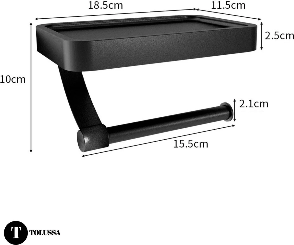 Tolussa Premium WC Rolhouder Zwart Met Plankje - Toiletrolhouder Zwart Met Plankje - Met En Zonder Boren 11 Tolussa Premium WC Rolhouder Zwart Met Plankje - Toiletrolhouder Zwart Met Plankje - Met En Zonder Boren - Afbeelding 9
