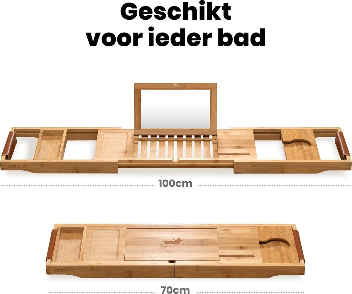 RelaxTub® Badplank - Badplank Voor In Bad - Badrek - Verstelbaar - Anti Slip - Badplank Bamboe - Badplank Hout - Badrekje Inclusief Boekenhouder, Tablethouder & Spiegel 9 RelaxTub® Badplank - Badplank Voor In Bad - Badrek - Verstelbaar - Anti Slip - Badplank Bamboe - Badplank Hout - Badrekje Inclusief Boekenhouder, Tablethouder & Spiegel - Afbeelding 7