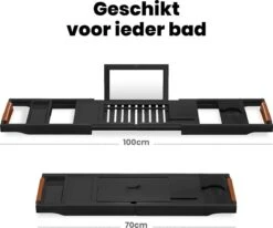 RelaxTub® Badplank - Badplank Voor In Bad - Badrek - Verstelbaar - Anti Slip - Badplank Zwart - Badplank Hout - Badrekje Inclusief Boekenhouder, Tablethouder & Spiegel -Badkamerartikelen Winkel 1200x1002 5