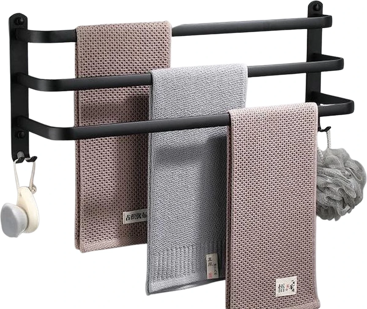 Nolad® Handdoekrek 3-armig - Handdoekhouder - Handdoekenrek - Zwart