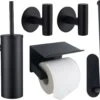 Toiletset Zwart 4-delig - Toiletaccessoireset - Toiletborstelhouder - Toiletrolhouder - Reserverolhouder - Handdoekhaakjes - RVS - Toilet Accessoires Set - Badkamer -Badkamerartikelen Winkel 1200x1030