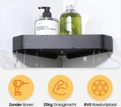 Goliving Doucherek 2 Laags - Doucherek Zonder Boren - Doucherekje Hoek - Douchemandje - Badkamerrek - Badkamer Accessoires - Zwart -Badkamerartikelen Winkel 1200x1057 3