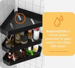 Goliving Doucherek 2 Laags - Doucherek Zonder Boren - Doucherekje Hoek - Douchemandje - Badkamerrek - Badkamer Accessoires - Zwart -Badkamerartikelen Winkel 1200x1080