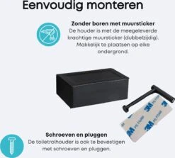 WC Rolhouder - Toiletrolhouder - Zwart - RVS - Zonder Boren - Met Plankje & Bakje - Inclusief Montagemateriaal - Toilet Accessoires - EJC Products 14 WC Rolhouder - Toiletrolhouder - Zwart - RVS - Zonder Boren - Met Plankje & Bakje - Inclusief Montagemateriaal - Toilet Accessoires - EJC Products -Badkamerartikelen Winkel 1200x1082