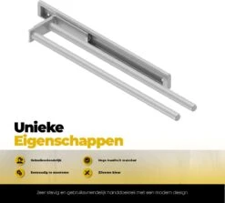Eleganca Handdoekrek – Handdoekhouder Keuken – Handdoekstang – Ideaal Voor In Keukenkastjes – 44cm Uittrekbaar – 2 Armen – Handdoekrek Badkamer – Inclusief Bevestigingsmateriaal – Hoge Kwaliteit Aluminium – Zilver -Badkamerartikelen Winkel 1200x1085 3