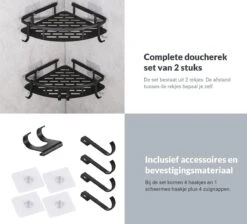 Doucherek Zonder Boren – Badkamer Accessoires – Doucherekje – Douchemand – RVS – Hoekrek – Hangend – Zwart – 2 Stuks -Badkamerartikelen Winkel 1200x1087 12