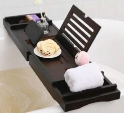 Merkloos Decopatent® Badplank - Uitschuifbaar 75 -> 110 Cm - Verstelbaar Bamboe Badrekje Voor In Bad - Boekenhouder - Tablethouder - Bruin -Badkamerartikelen Winkel 1200x1092 5