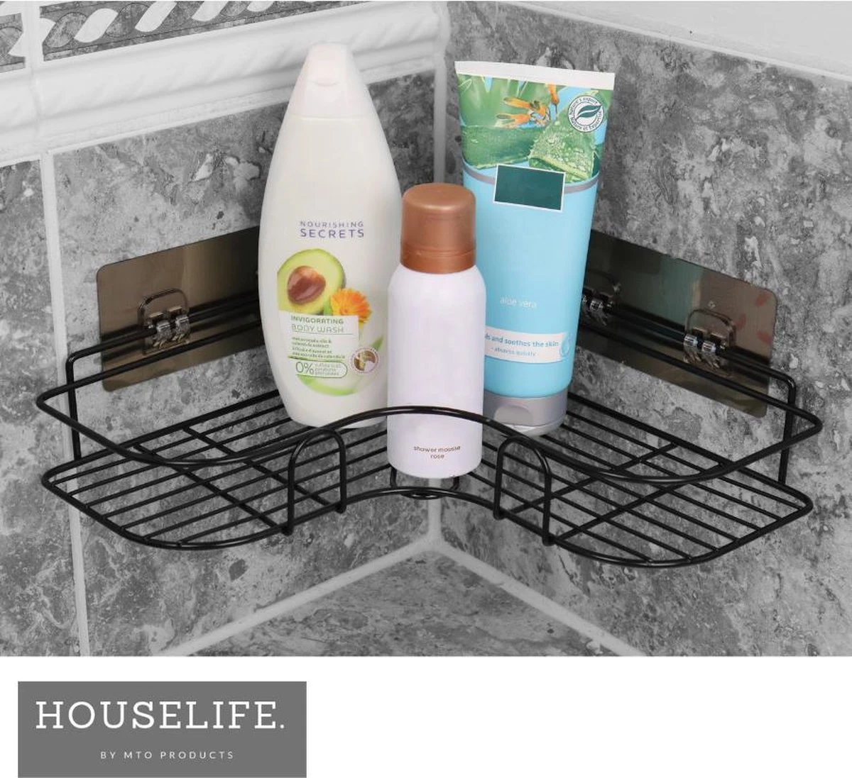 HouseLife™ Doucherek Zonder Boren - Zwart - Zelfklevend - Douchemand - Badkamer Doucherek – 30 Cm - Incl. 2 Sterke Muurstickers 11 HouseLife™ Doucherek Zonder Boren - Zwart - Zelfklevend - Douchemand - Badkamer Doucherek – 30 Cm - Incl. 2 Sterke Muurstickers - Afbeelding 9