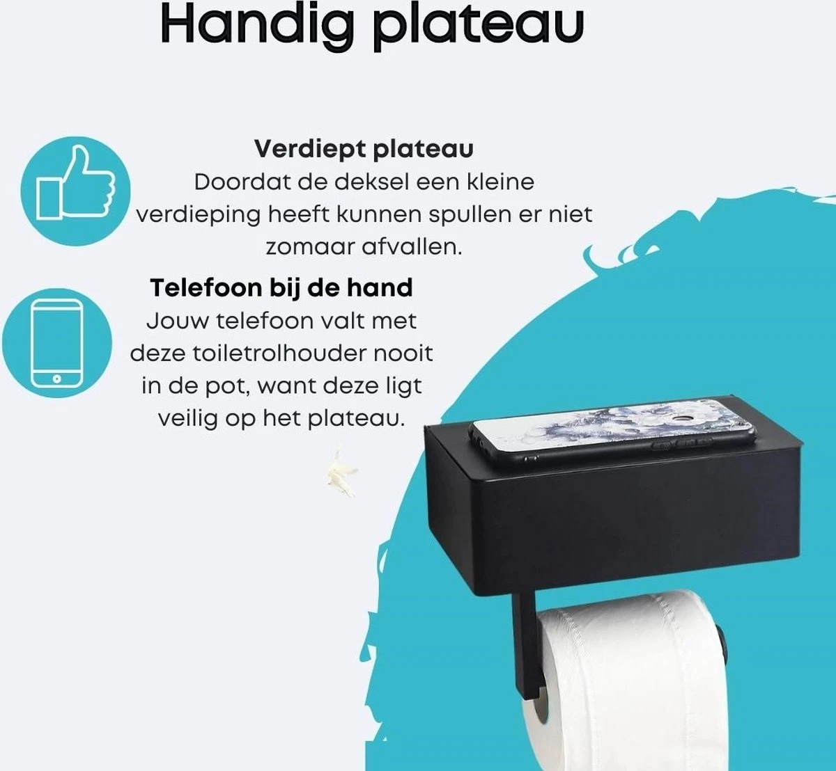 WC Rolhouder - Toiletrolhouder - Zwart - RVS - Zonder Boren - Met Plankje & Bakje - Inclusief Montagemateriaal - Toilet Accessoires - EJC Products 12 WC Rolhouder - Toiletrolhouder - Zwart - RVS - Zonder Boren - Met Plankje & Bakje - Inclusief Montagemateriaal - Toilet Accessoires - EJC Products - Afbeelding 10