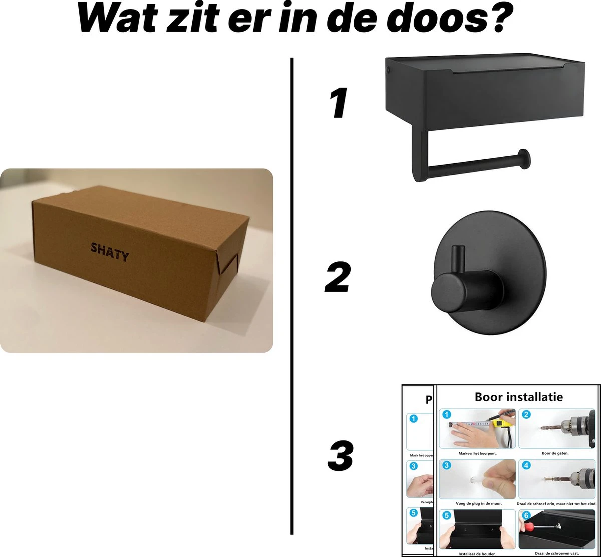 SHATY® WC Rolhouder - Toiletrolhouder - Opbergvak - Bakje - Plankje - Zonder Boren- WC Papier Houder - Toilet Papier Houder - Zwart - Badkameraccessoire - Toiletaccessoire - Inclusief Handoekhaak 11 SHATY® WC Rolhouder - Toiletrolhouder - Opbergvak - Bakje - Plankje - Zonder Boren- WC Papier Houder - Toilet Papier Houder - Zwart - Badkameraccessoire - Toiletaccessoire - Inclusief Handoekhaak - Afbeelding 9