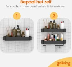 Goliving Doucherek 2 Laags - Doucherek Zonder Boren - Doucherekje Hoek - Douchemandje - Badkamerrek - Badkamer Accessoires - Zwart -Badkamerartikelen Winkel 1200x1120 7