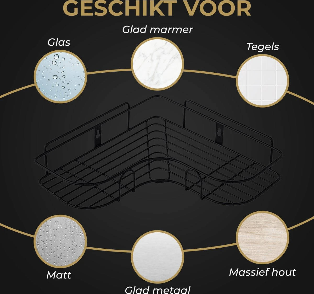 HGMD® Doucherek Zonder Boren - 1 Stuk - Zwart - Zelfklevend Doucherek –Badkamerrek - Badrek - Keukenrek - Doucherek Hangend – Badkamer Accessoires - Kruidenrek 5 HGMD® Doucherek Zonder Boren - 1 Stuk - Zwart - Zelfklevend Doucherek –Badkamerrek - Badrek - Keukenrek - Doucherek Hangend – Badkamer Accessoires - Kruidenrek - Afbeelding 3