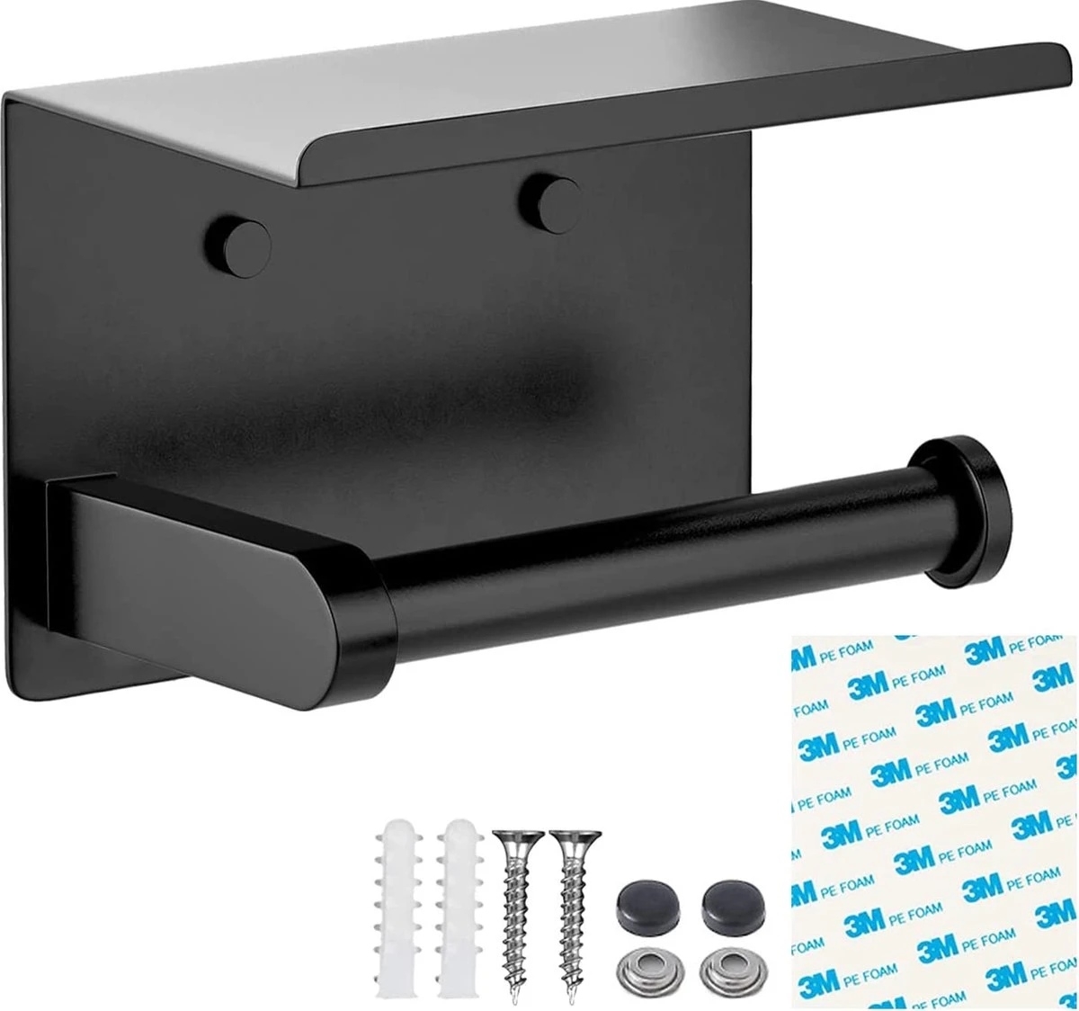 BOTC Toiletrolhouder Met Handdoekhaakjes - Toiletrolhouder - Toiletrolhouder - Zelfklevend / Boren / Zonder Boren - RVS - Zwart 6 BOTC Toiletrolhouder Met Handdoekhaakjes - Toiletrolhouder - Toiletrolhouder - Zelfklevend / Boren / Zonder Boren - RVS - Zwart - Afbeelding 4