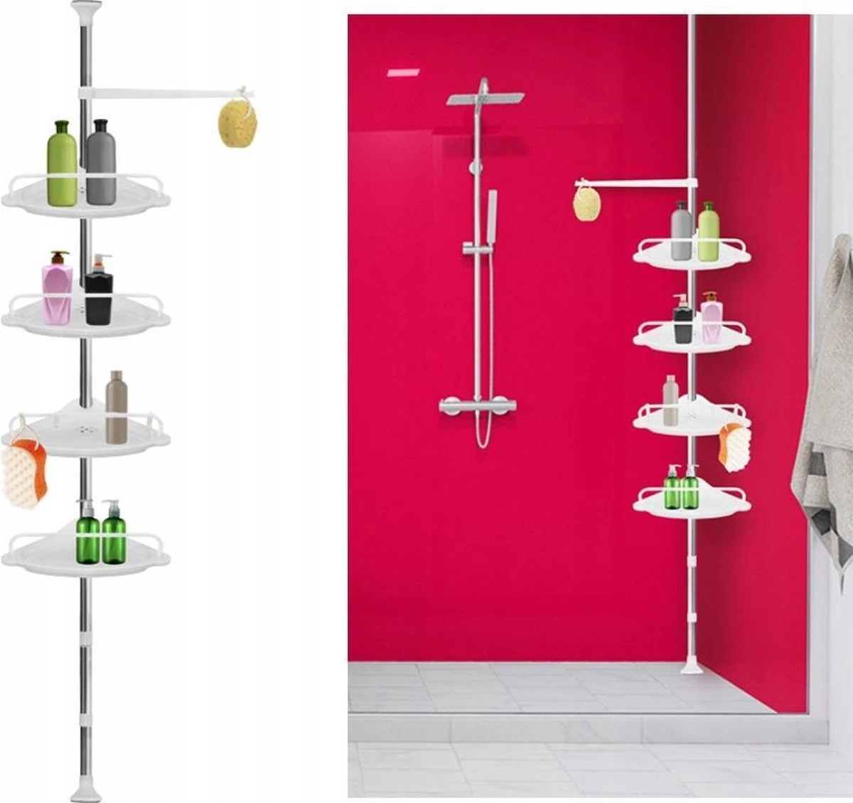 Merkloos Telescopisch Douche Rek - Verstelbaar Hoekrek - Staand Wand Douchemand Wandrek - Badkamer Rek 3 Merkloos Telescopisch Douche Rek - Verstelbaar Hoekrek - Staand Wand Douchemand Wandrek - Badkamer Rek