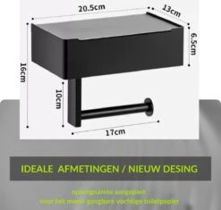 1FORME | Toiletrolhouder | WC-rolhouder | Met Plankje / Plateau | Met Opbergvak Vochtige Doekjes | RVS Zwart | Met Of Zonder Boren | -Badkamerartikelen Winkel 1200x1141