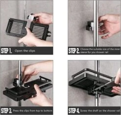 Merkloos Douchestang Opbergrek - Zonder Boren - Luxe - Zwart - Shampoohouder - Zeephouder - Opbergrek - Douche - Douchegelhouder -Badkamerartikelen Winkel 1200x1146 6