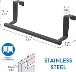 Tatkraft HORIZON - RVS Kastdeur Handdoekrek - Keukenkast Deur Handdoek/Vaatdoek Houder Rek Stang Hanger - Towel Rack Kast Deurhanger Deurhaak Keuken - Handdoekstang - Mat Zwart - 23CM -Badkamerartikelen Winkel 1200x1147 2