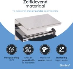 Sanics WC Rolhouder Zilver – Toiletrolhouder Zonder Boren – Met Plankje - Zelfklevend - RVS -Badkamerartikelen Winkel 1200x1148 2