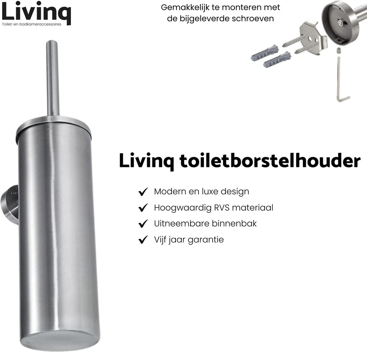Toiletaccessoireset RVS 4-delig - Luxe Toilet Set - Toiletborstel Met Houder - Toiletrolhouder Met Klep - Reserverolhouder - Handdoekhaak - Zilver - Toiletset 4 Toiletaccessoireset RVS 4-delig - Luxe Toilet Set - Toiletborstel Met Houder - Toiletrolhouder Met Klep - Reserverolhouder - Handdoekhaak - Zilver - Toiletset - Afbeelding 2