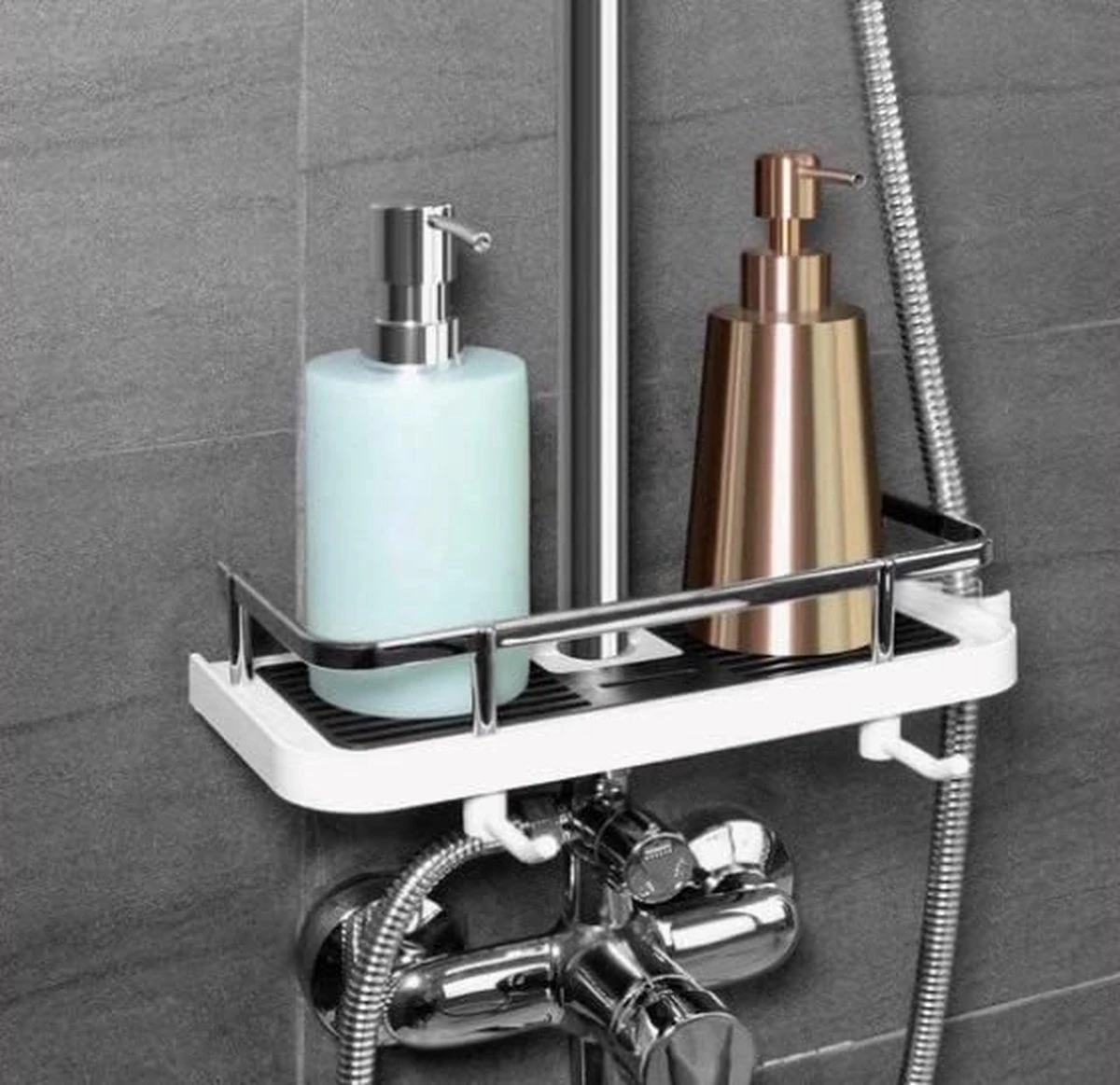 Merkloos Doucherek Zonder Boren –Douchemand- Badkamerrek-Doucheplank- Badkamer Organiser- Doucherek Hangend-Doucherek Zwart – Doucherek Hangend – Badkamer Organizer – Douche Organizer - Doucherekje - Doucherekje Zonder Boren-Zilver-Zwart-Wit 6 Merkloos Doucherek Zonder Boren –Douchemand- Badkamerrek-Doucheplank- Badkamer Organiser- Doucherek Hangend-Doucherek Zwart – Doucherek Hangend – Badkamer Organizer – Douche Organizer - Doucherekje - Doucherekje Zonder Boren-Zilver-Zwart-Wit - Afbeelding 4