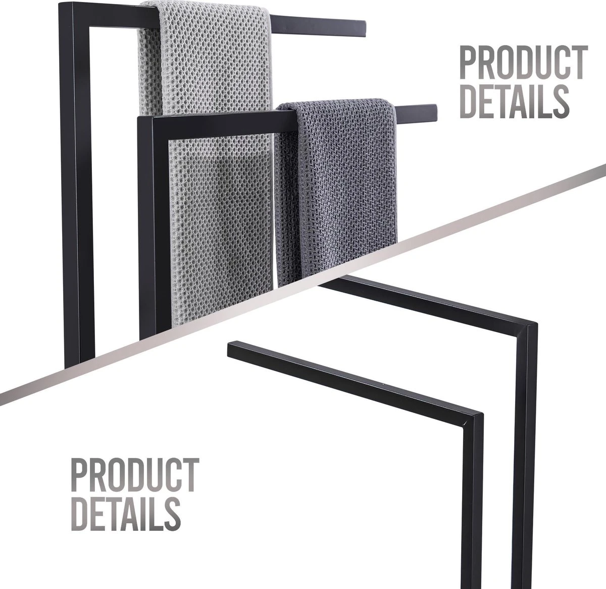 LOMAZOO Handdoekrek Badkamer Zwart - Handdoekenrek Badkamer - Handdoekhouder Staand Roma 5 LOMAZOO Handdoekrek Badkamer Zwart - Handdoekenrek Badkamer - Handdoekhouder Staand Roma - Afbeelding 3