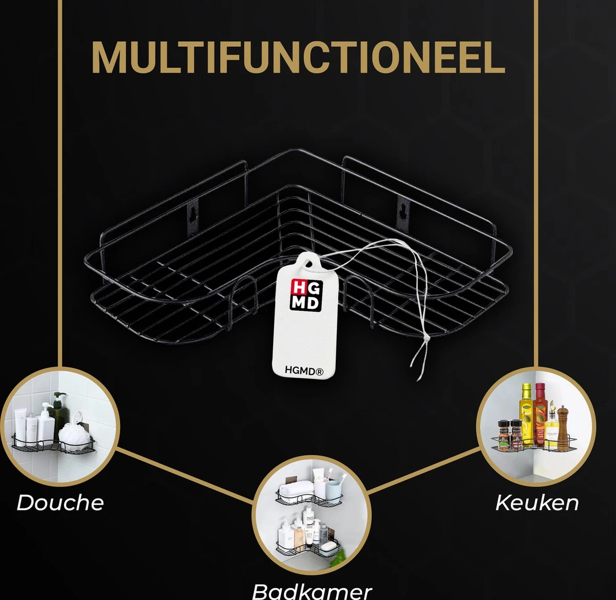 HGMD® Doucherek Zonder Boren - 1 Stuk - Zwart - Zelfklevend Doucherek –Badkamerrek - Badrek - Keukenrek - Doucherek Hangend – Badkamer Accessoires - Kruidenrek 8 HGMD® Doucherek Zonder Boren - 1 Stuk - Zwart - Zelfklevend Doucherek –Badkamerrek - Badrek - Keukenrek - Doucherek Hangend – Badkamer Accessoires - Kruidenrek - Afbeelding 6